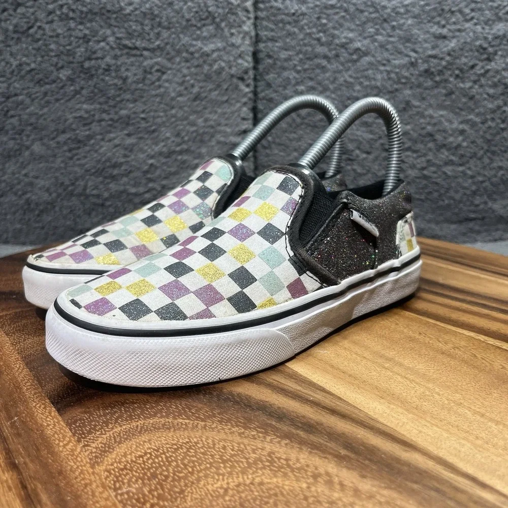 Vans Classic Slip On Glitter‎ Checkerboard Fairy Multicolor Size 3 Kids